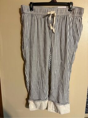 Lane Bryant Navy and White Vertical Stripe Lounge Pants with Drawstring Waist